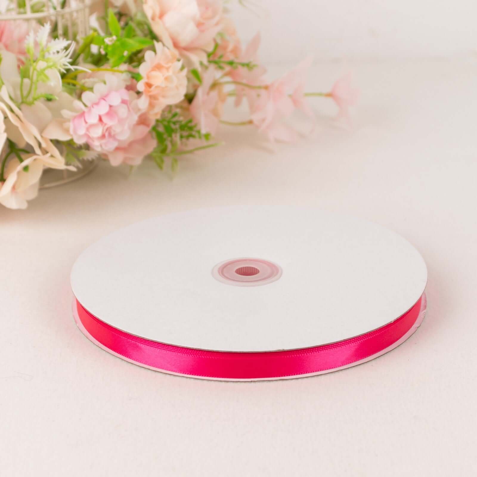 100 Yards 3/8" Fuchsia Single Face Decorative Satin Ribbon - Linen Luxes