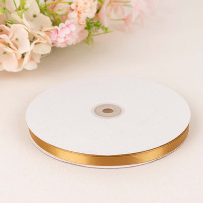 100 Yards 3/8" Gold Single Face Decorative Satin Ribbon - Linen Luxes