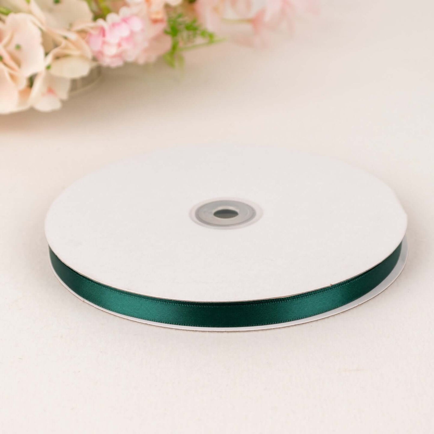 100 Yards 3/8" Hunter Emerald Green Single Face Decorative Satin Ribbon - Linen Luxes