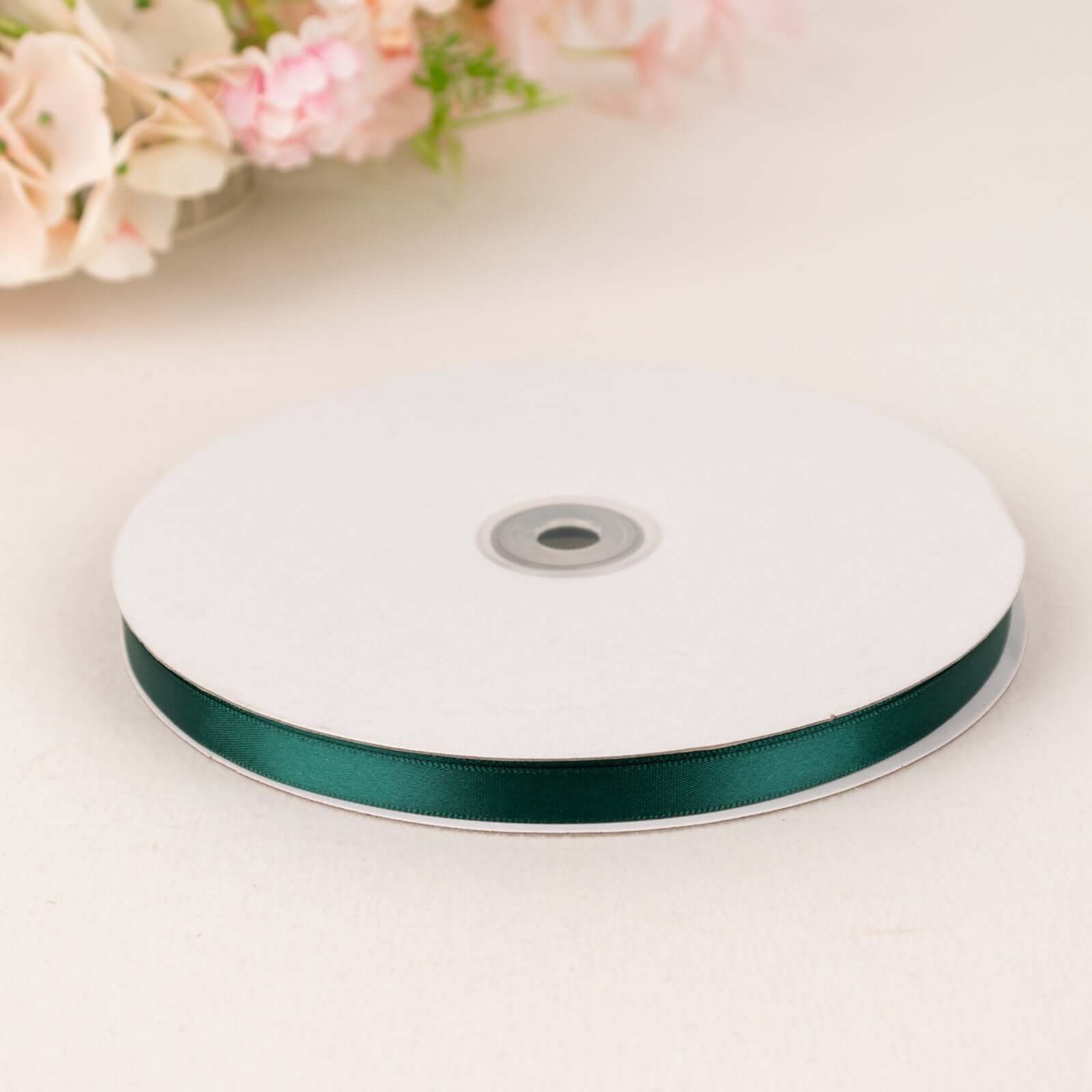 100 Yards 3/8" Hunter Emerald Green Single Face Decorative Satin Ribbon - Linen Luxes