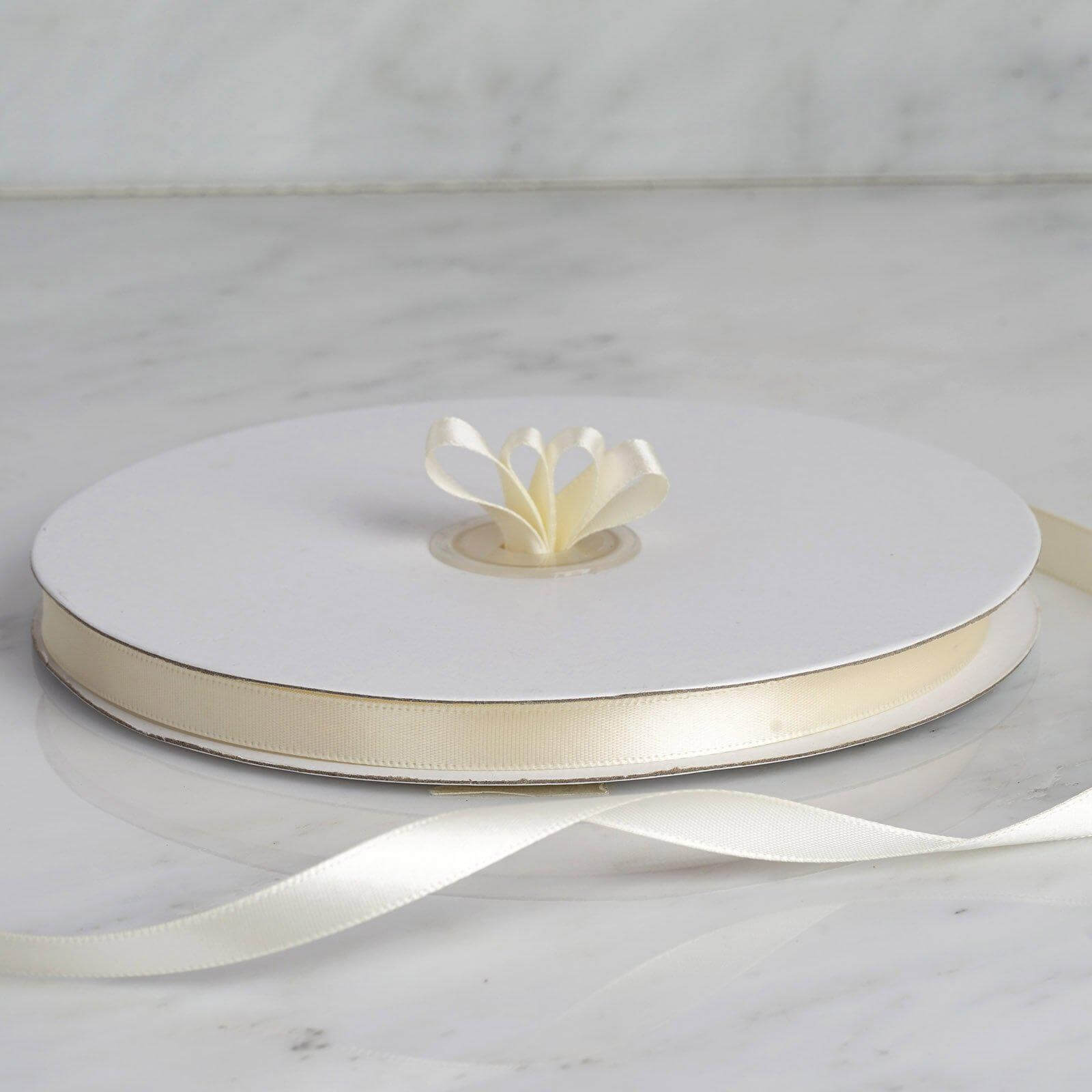 100 Yards 3/8" Ivory Single Face Decorative Satin Ribbon - Linen Luxes