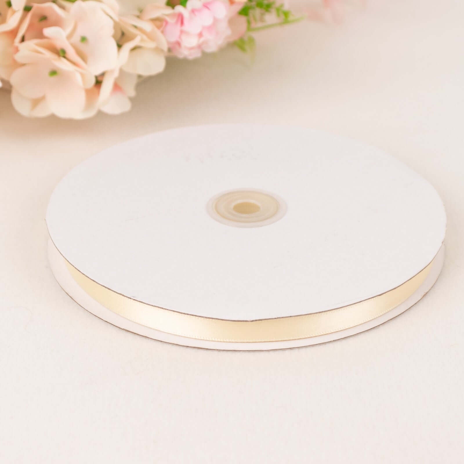 100 Yards 3/8" Ivory Single Face Decorative Satin Ribbon - Linen Luxes