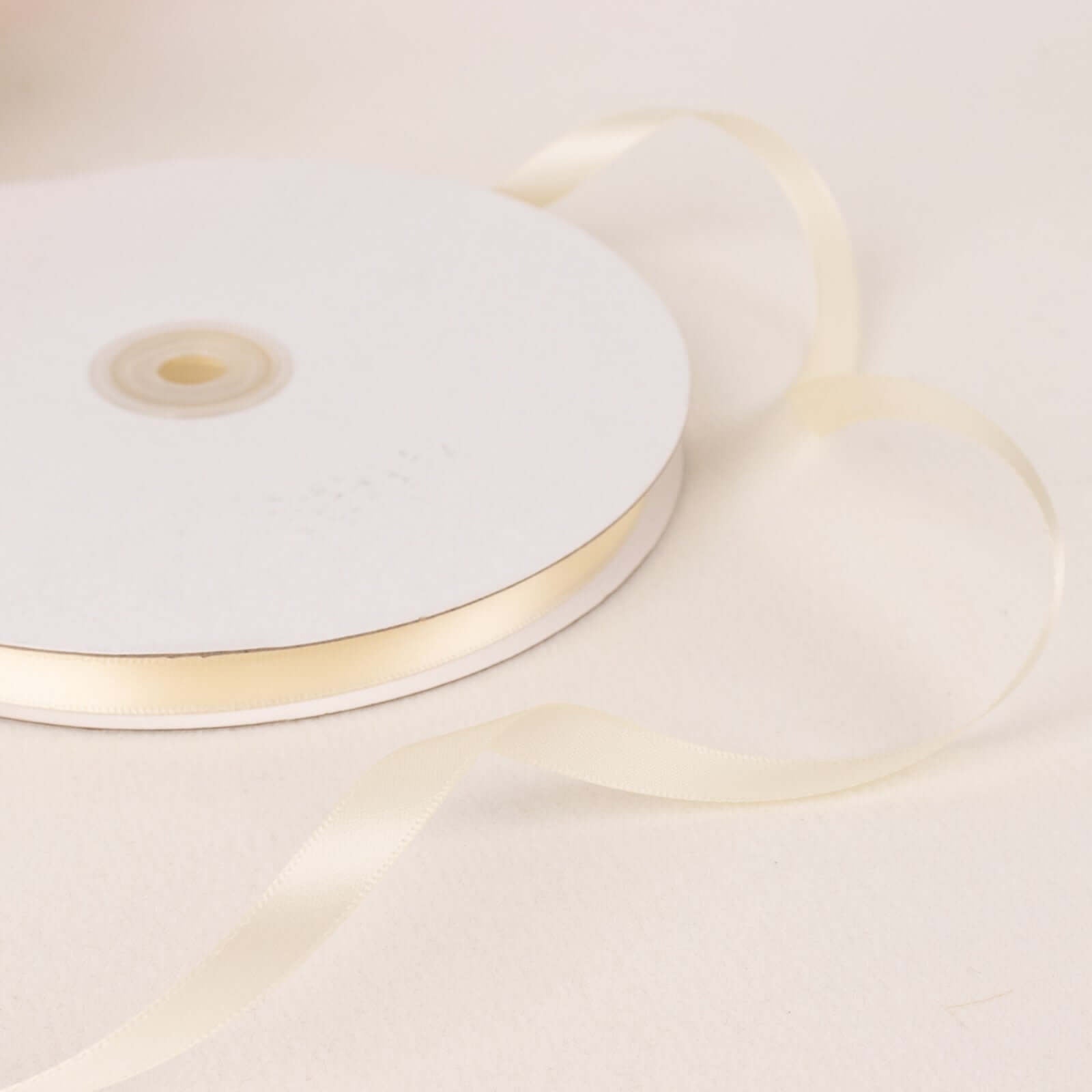 100 Yards 3/8" Ivory Single Face Decorative Satin Ribbon - Linen Luxes