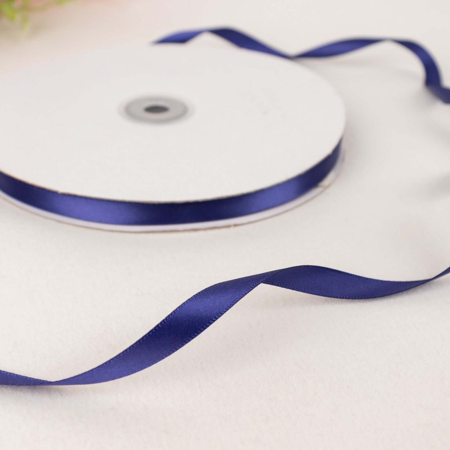 100 Yards 3/8" Navy Blue Single Face Decorative Satin Ribbon - Linen Luxes