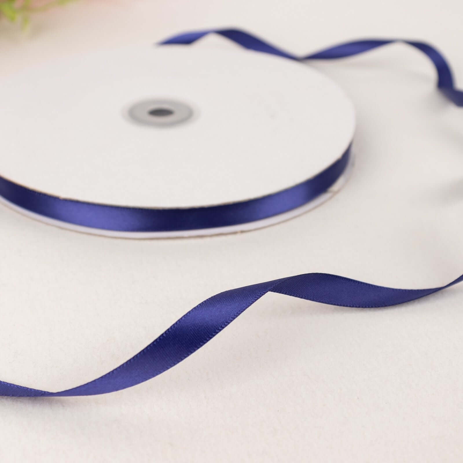 100 Yards 3/8" Navy Blue Single Face Decorative Satin Ribbon - Linen Luxes