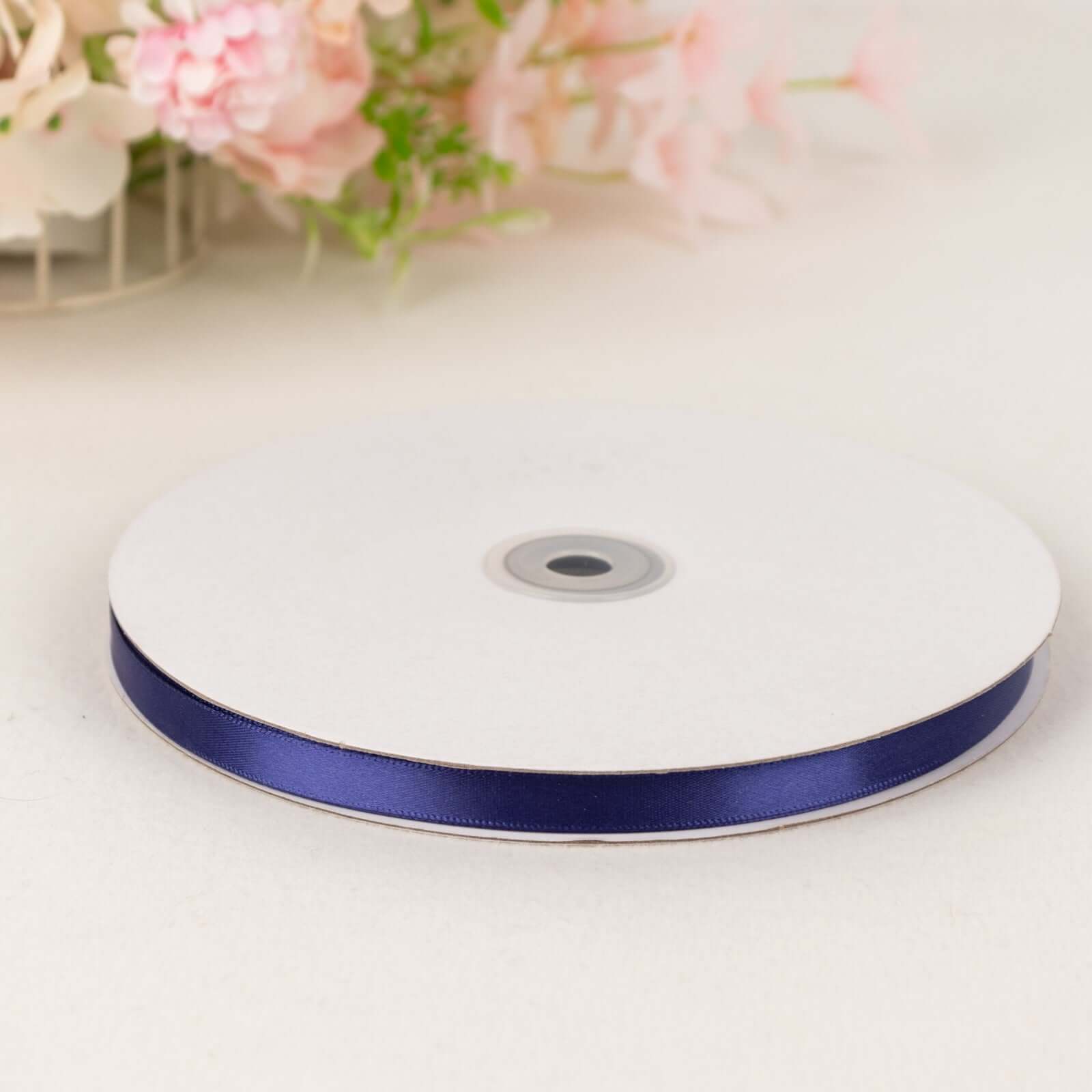 100 Yards 3/8" Navy Blue Single Face Decorative Satin Ribbon - Linen Luxes