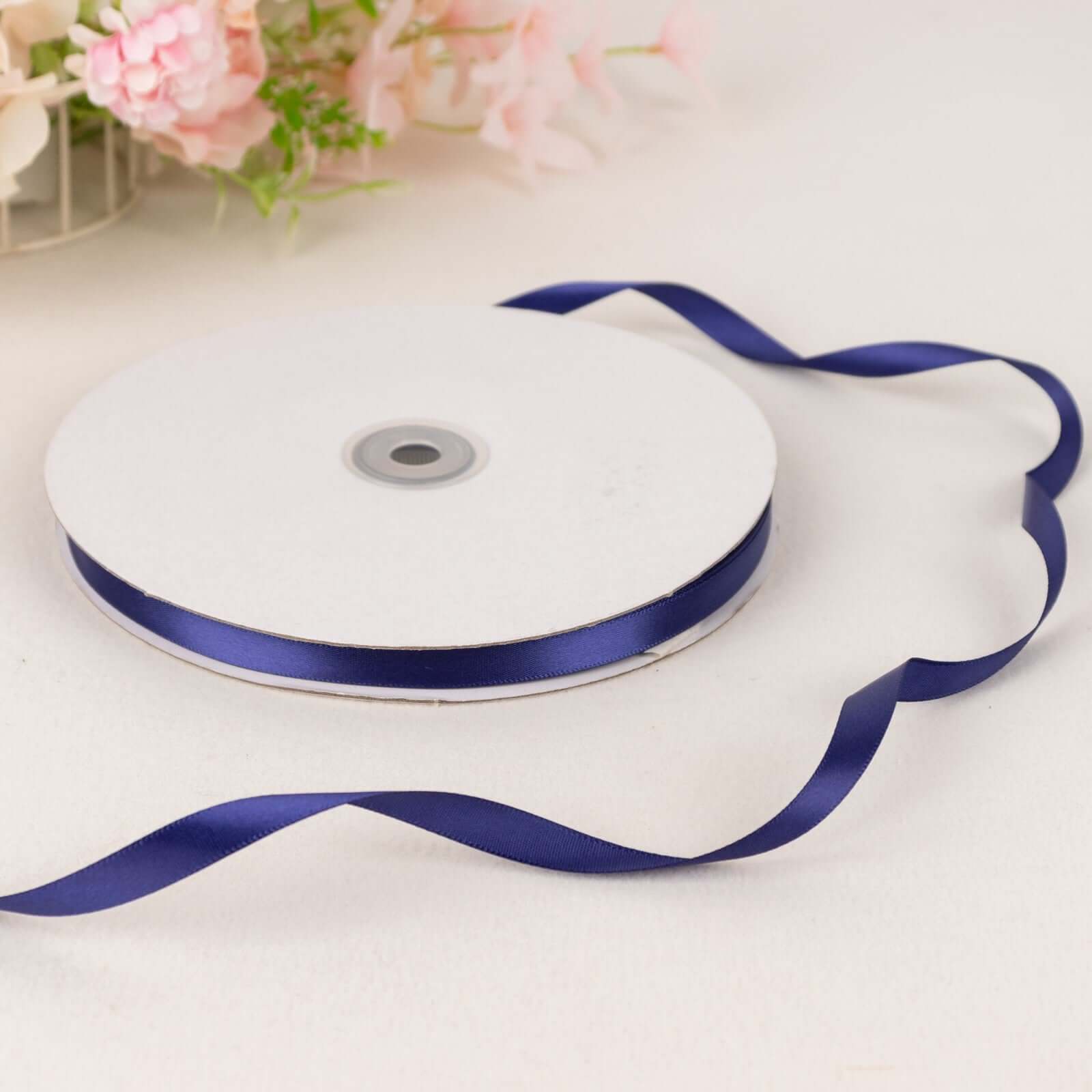 100 Yards 3/8" Navy Blue Single Face Decorative Satin Ribbon - Linen Luxes