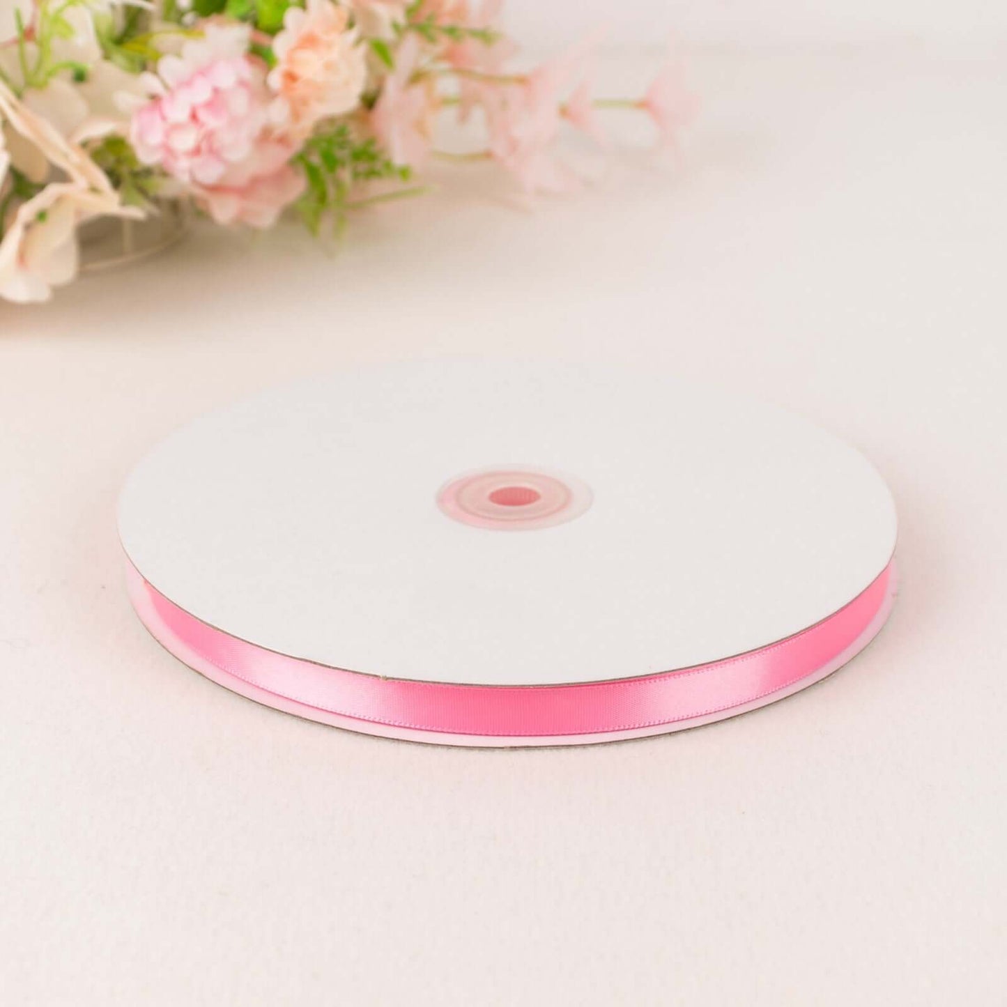 100 Yards 3/8" Pink Single Face Decorative Satin Ribbon - Linen Luxes