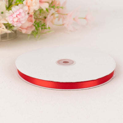 100 Yards 3/8" Red Single Face Decorative Satin Ribbon - Linen Luxes