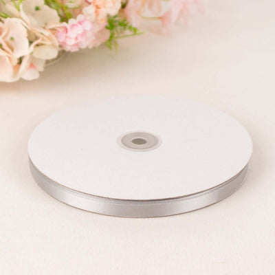 100 Yards 3/8" Silver Single Face Decorative Satin Ribbon - Linen Luxes