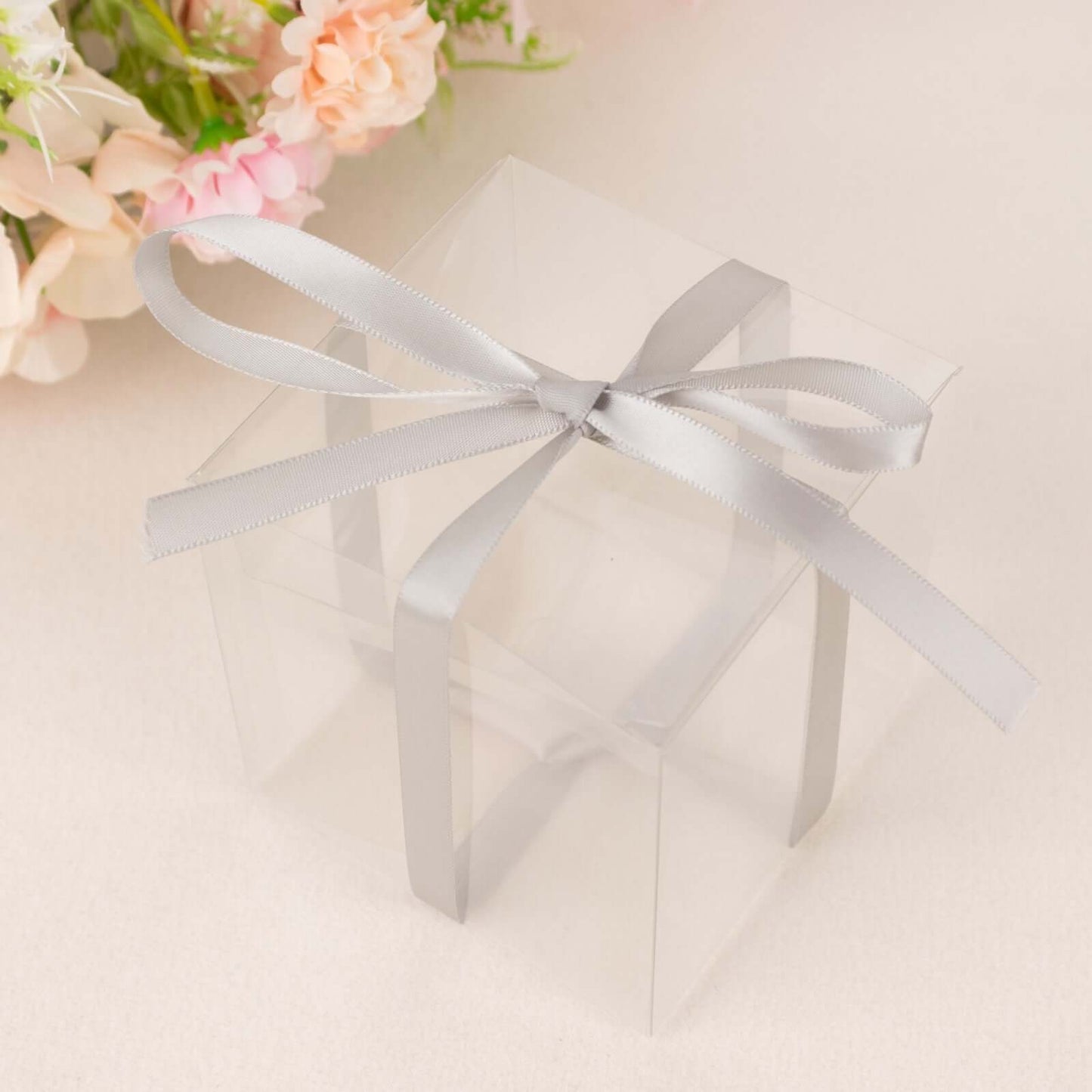 100 Yards 3/8" Silver Single Face Decorative Satin Ribbon - Linen Luxes