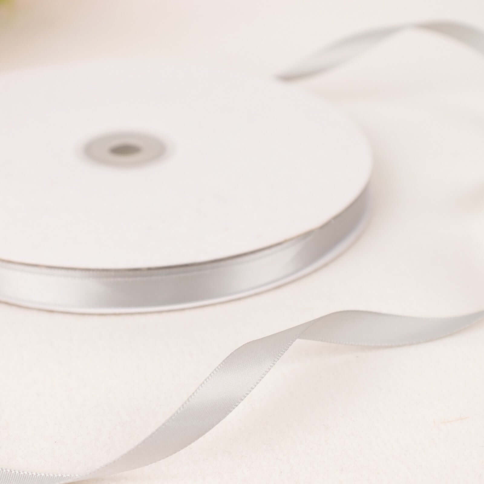 100 Yards 3/8" Silver Single Face Decorative Satin Ribbon - Linen Luxes