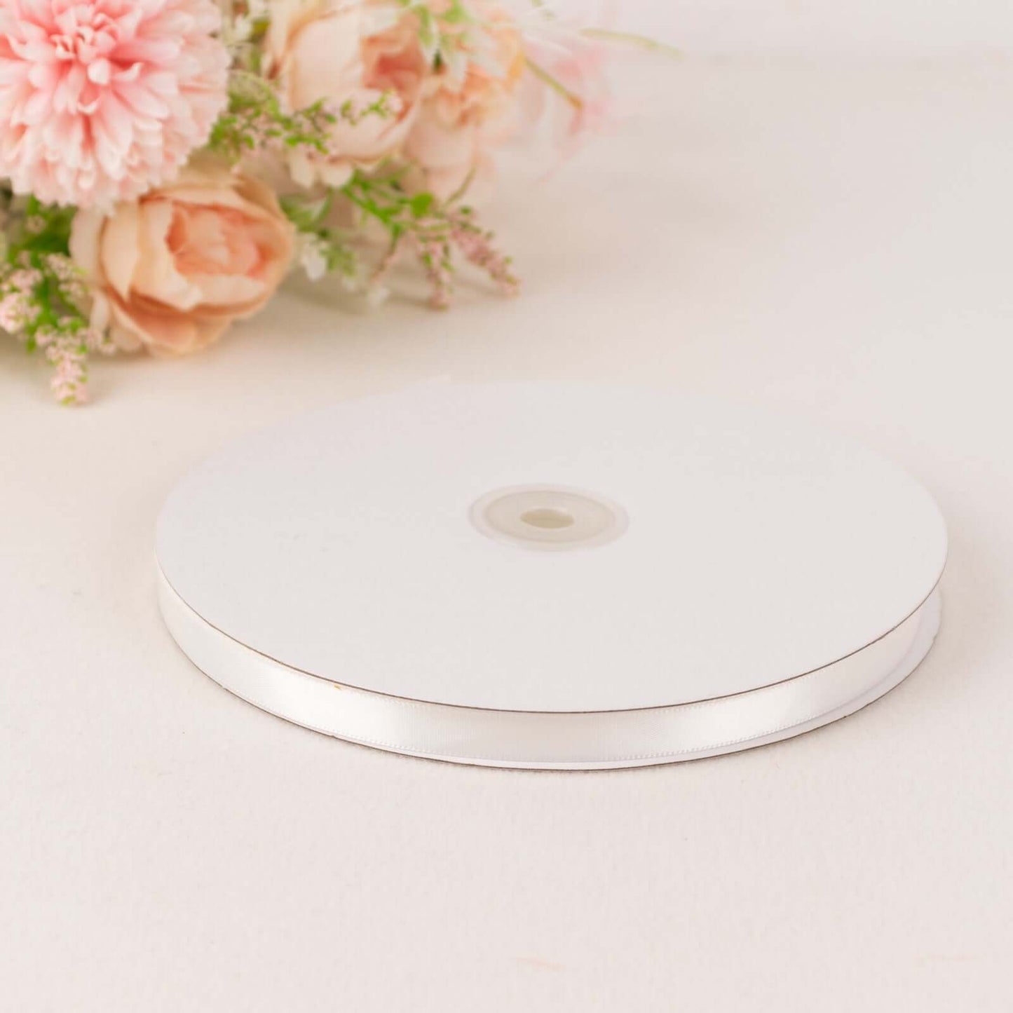 100 Yards 3/8" White Single Face Decorative Satin Ribbon - Linen Luxes