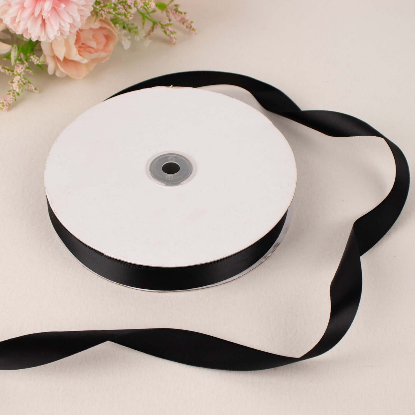 100 Yards 7/8" Black Single Face Decorative Satin Ribbon - Linen Luxes