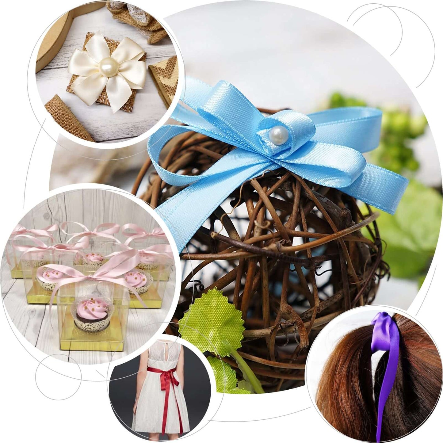 100 Yards 7/8" Black Single Face Decorative Satin Ribbon - Linen Luxes