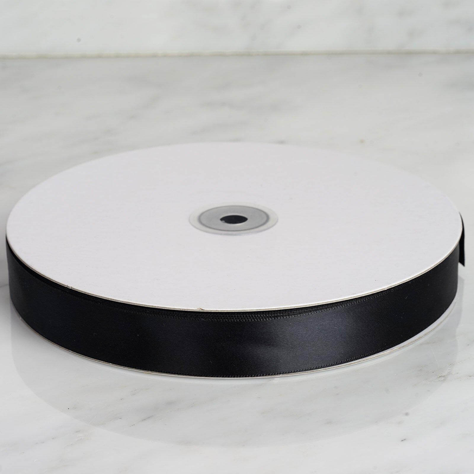 100 Yards 7/8" Black Single Face Decorative Satin Ribbon - Linen Luxes