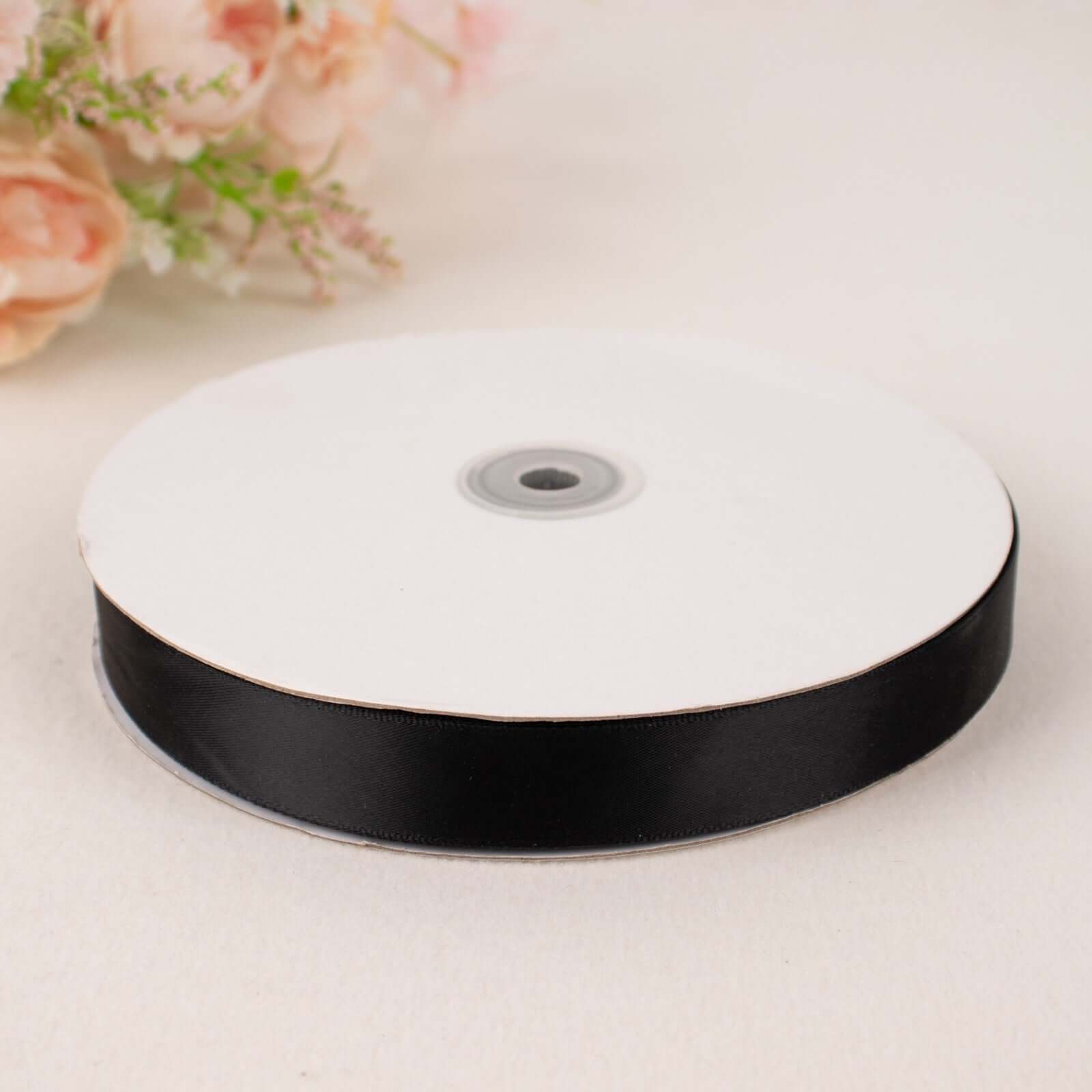 100 Yards 7/8" Black Single Face Decorative Satin Ribbon - Linen Luxes