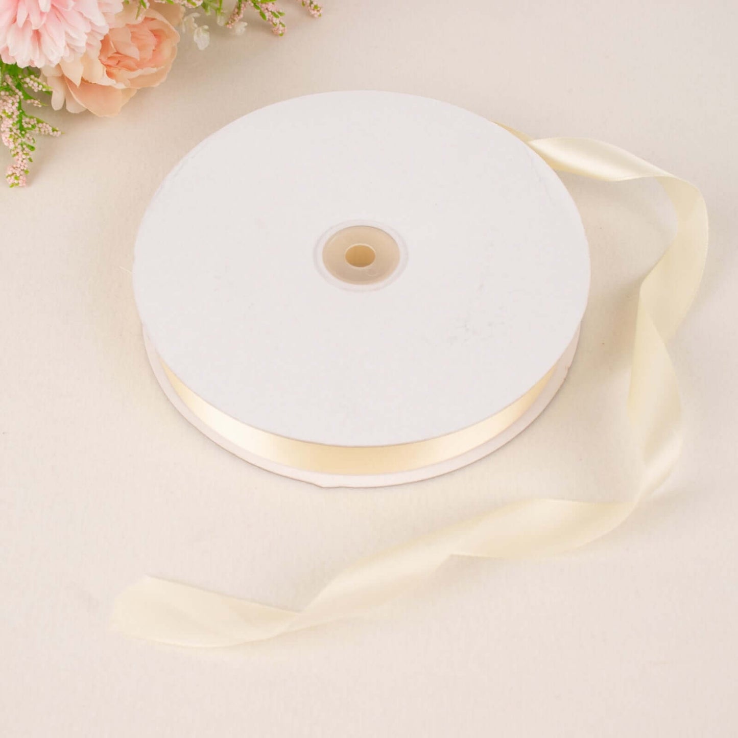 100 Yards 7/8" Ivory Single Face Decorative Satin Ribbon - Linen Luxes