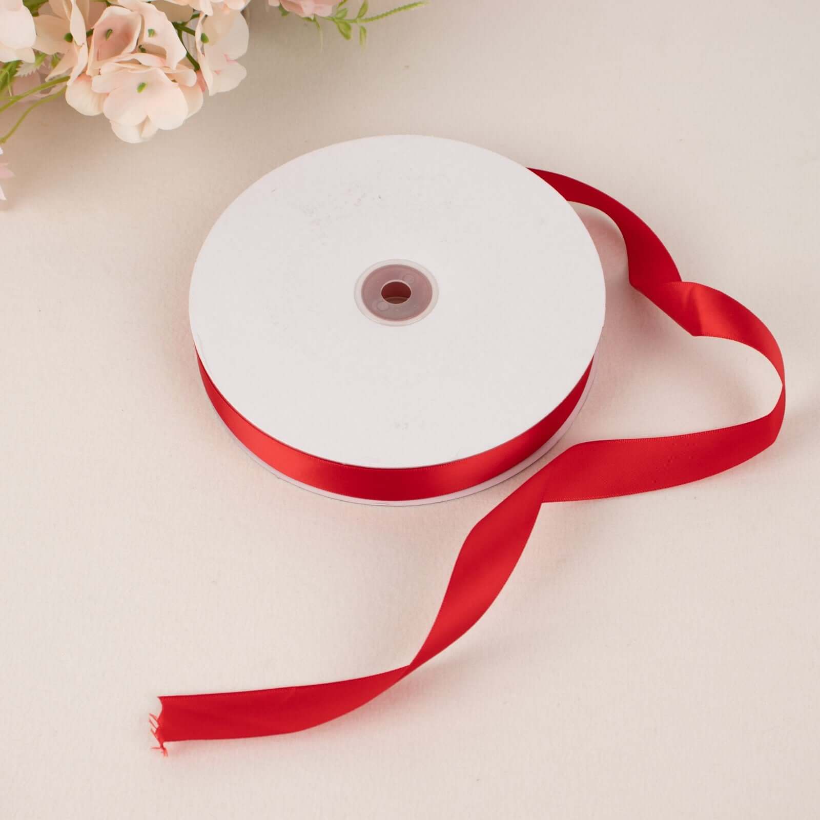 100 Yards 7/8" Red Single Face Decorative Satin Ribbon - Linen Luxes