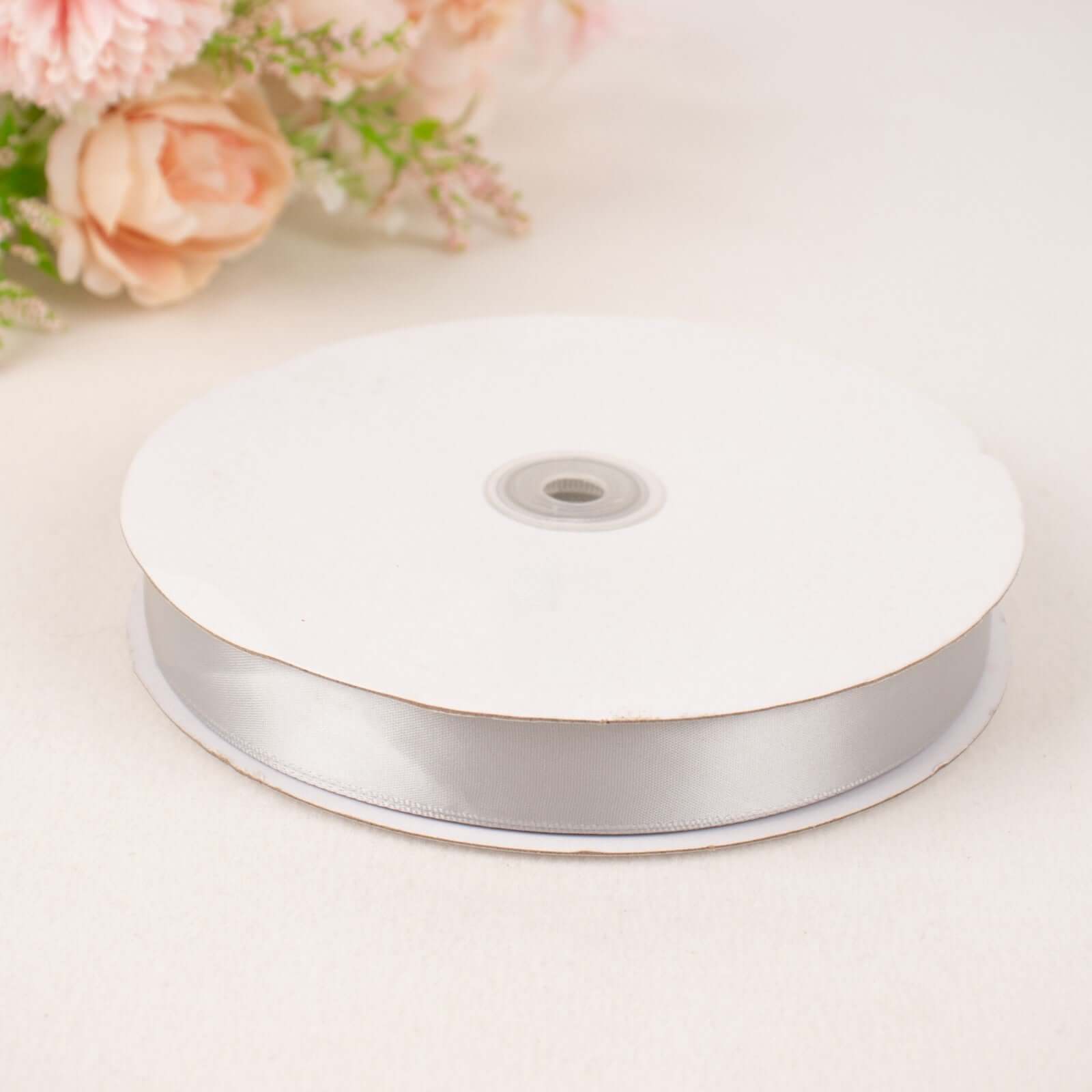 100 Yards 7/8" Silver Single Face Decorative Satin Ribbon - Linen Luxes