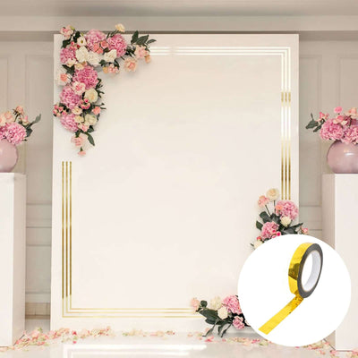 100 Yds 3/8" Gold Metallic Film Tape Adhesive, DIY Floral Wrap Craft Decor Tape - Polyester with Acrylic