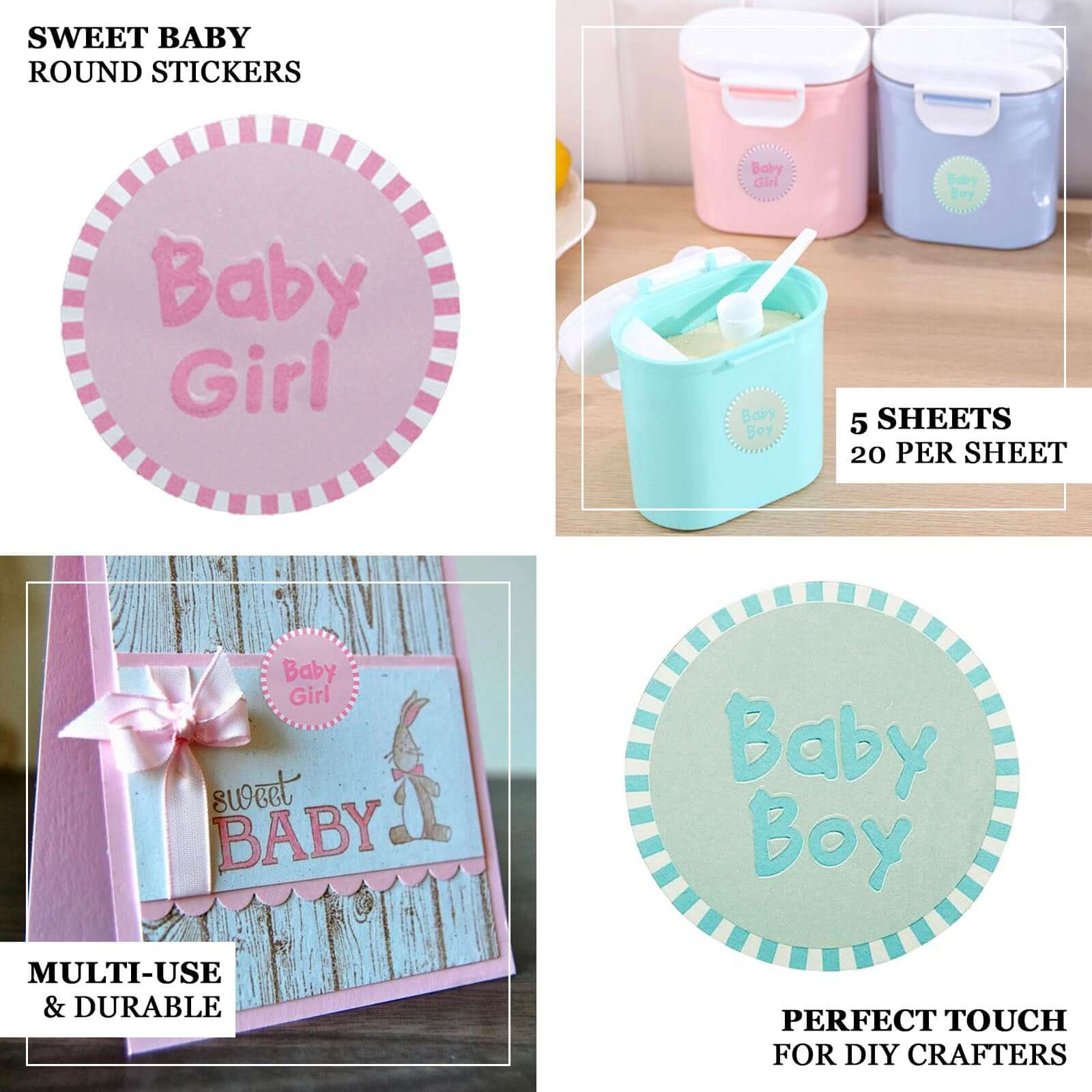 100Pcs 1" Round Pink Baby Girl Baby Shower Favor Envelope Stickers - Linen Luxes