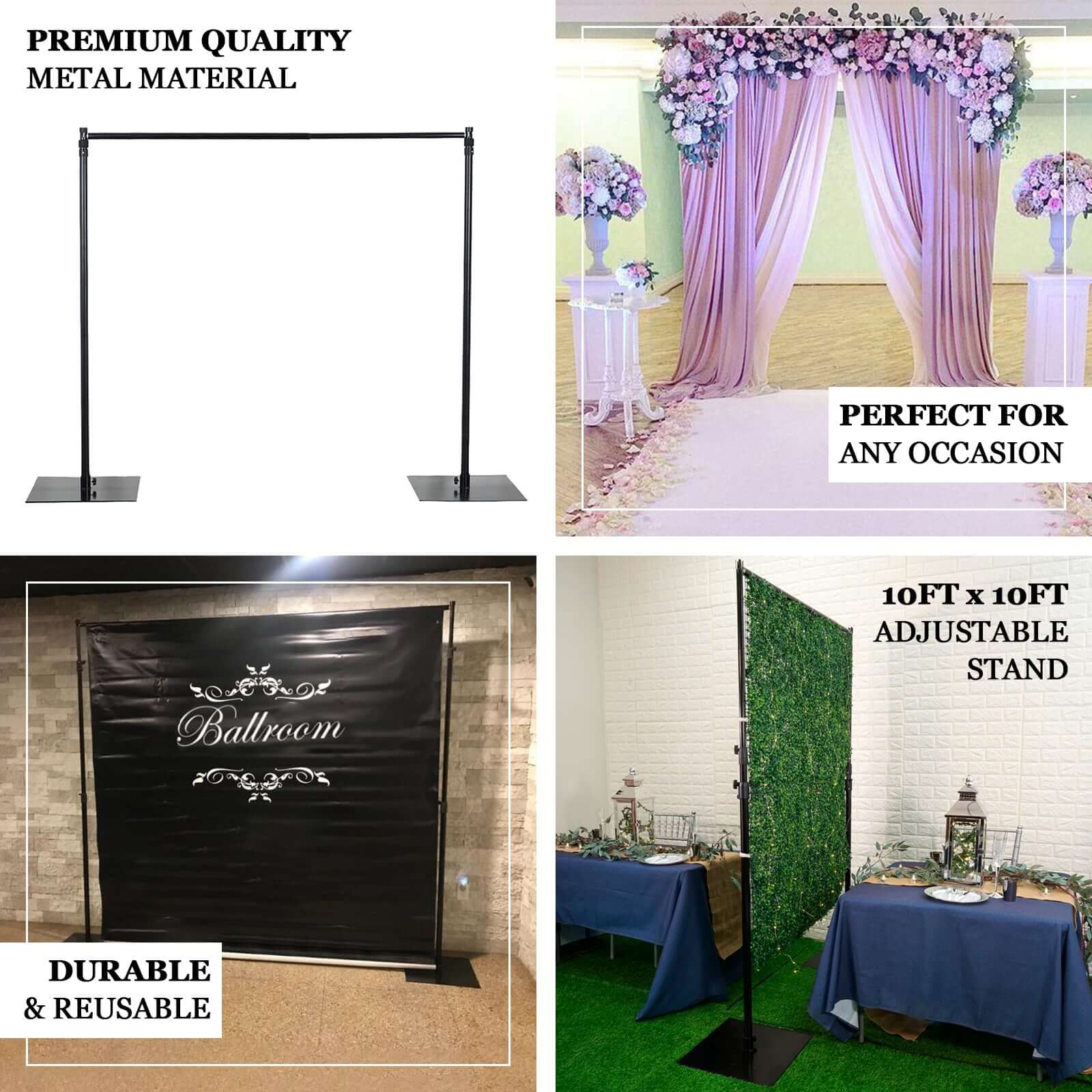 10ft Metal DIY Adjustable Heavy Duty Backdrop Stand Kit, Steel Base - Linen Luxes