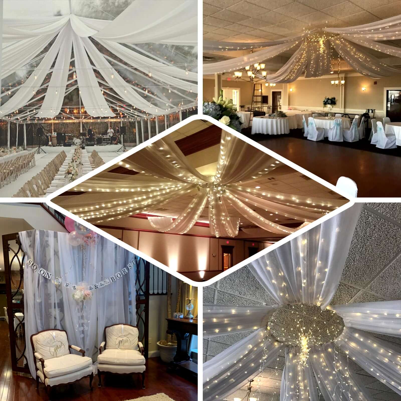 10ftx20ft White Sheer Durable Flame Resistant Ceiling Drape Curtain Panels - Linen Luxes