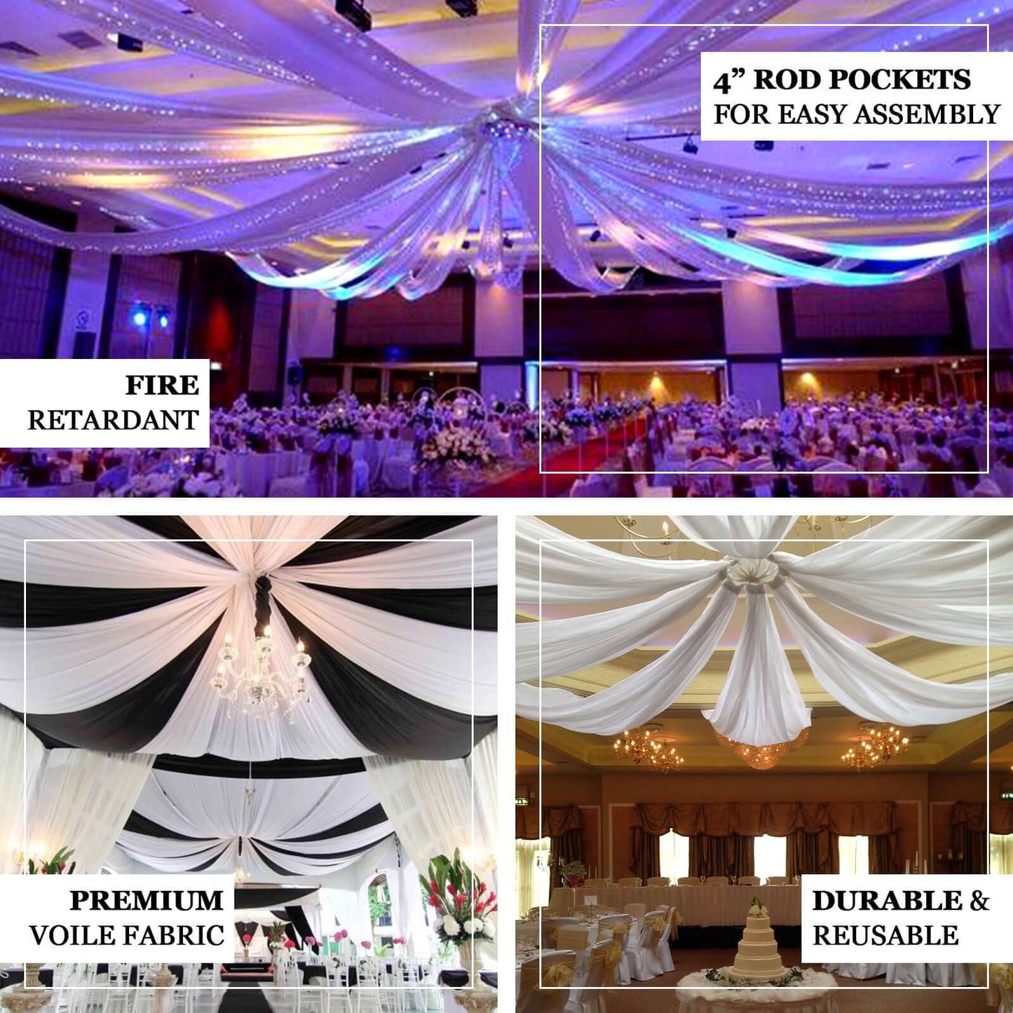 10ftx20ft White Sheer Durable Flame Resistant Ceiling Drape Curtain Panels - Linen Luxes