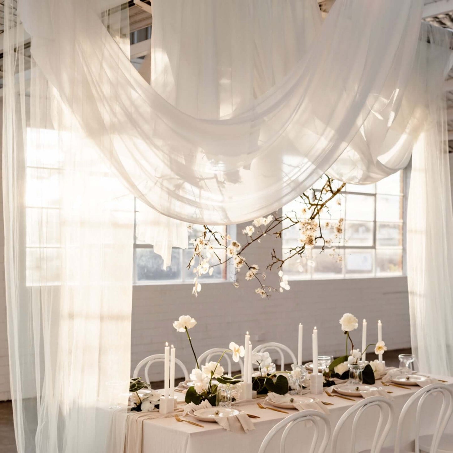 10ftx20ft White Sheer Durable Flame Resistant Ceiling Drape Curtain Panels - Linen Luxes