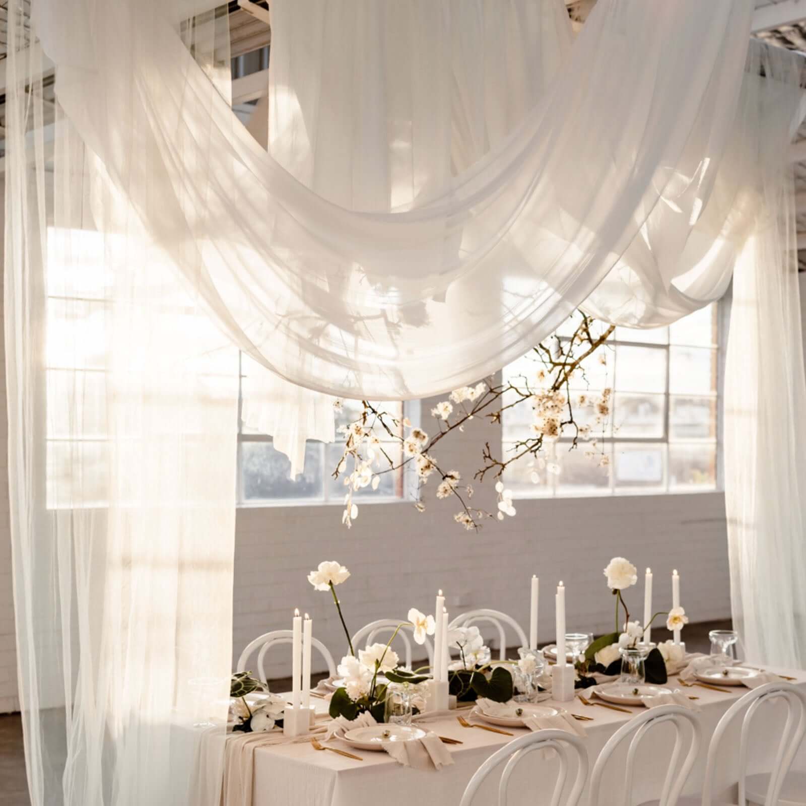 10ftx20ft White Sheer Durable Flame Resistant Ceiling Drape Curtain Panels - Linen Luxes