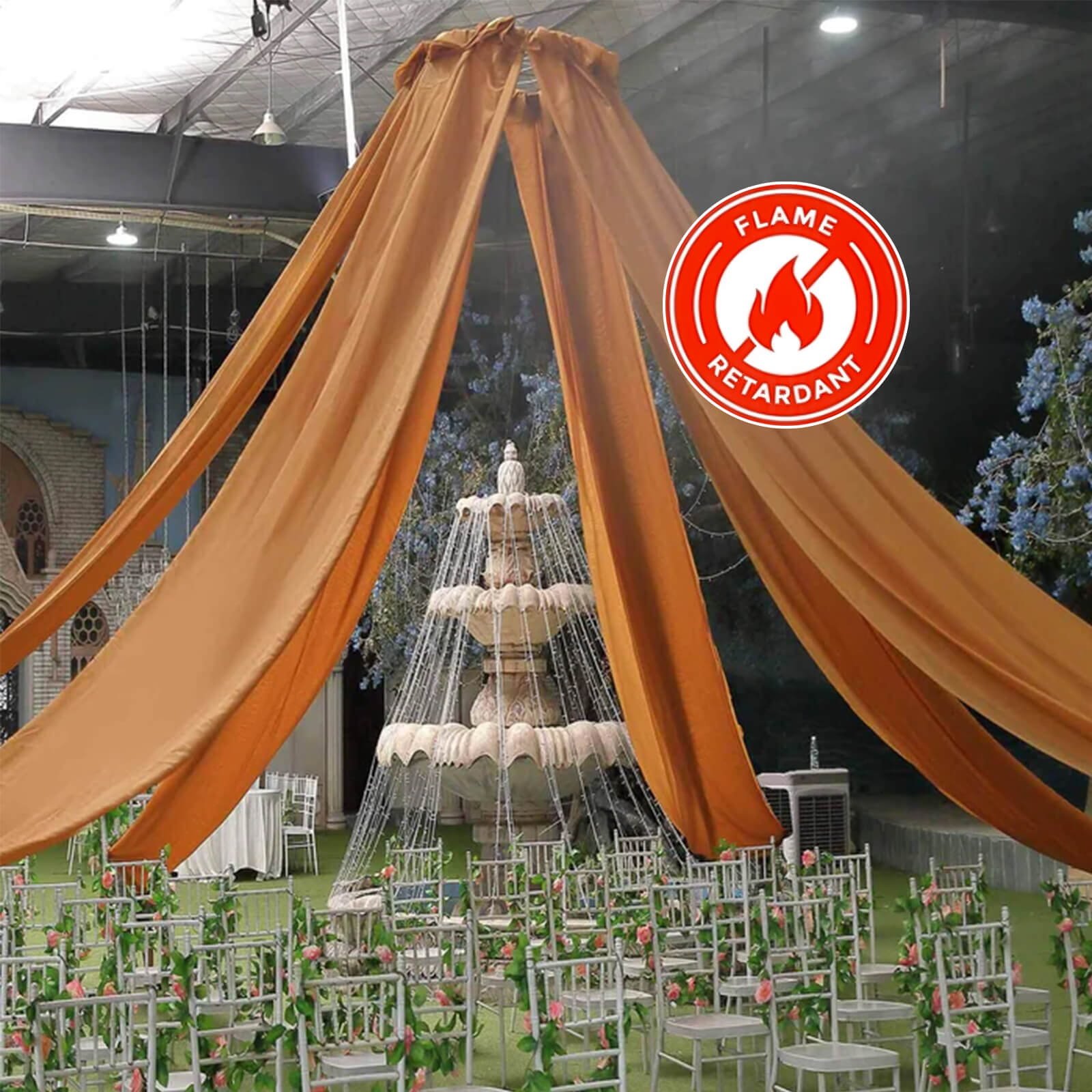 10ftx30ft Gold Sheer Ceiling Drape Curtain Panels Durable Flame Resistant Fabric - Linen Luxes