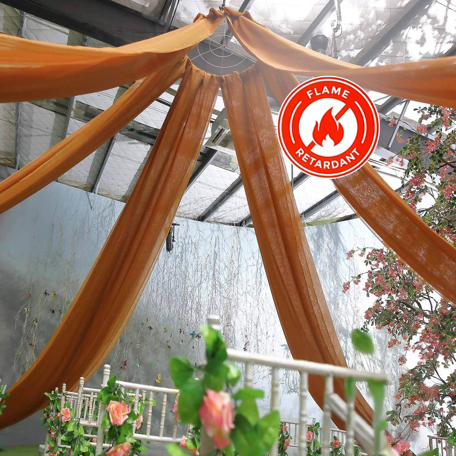 10ftx30ft Gold Sheer Ceiling Drape Curtain Panels Durable Flame Resistant Fabric - Linen Luxes
