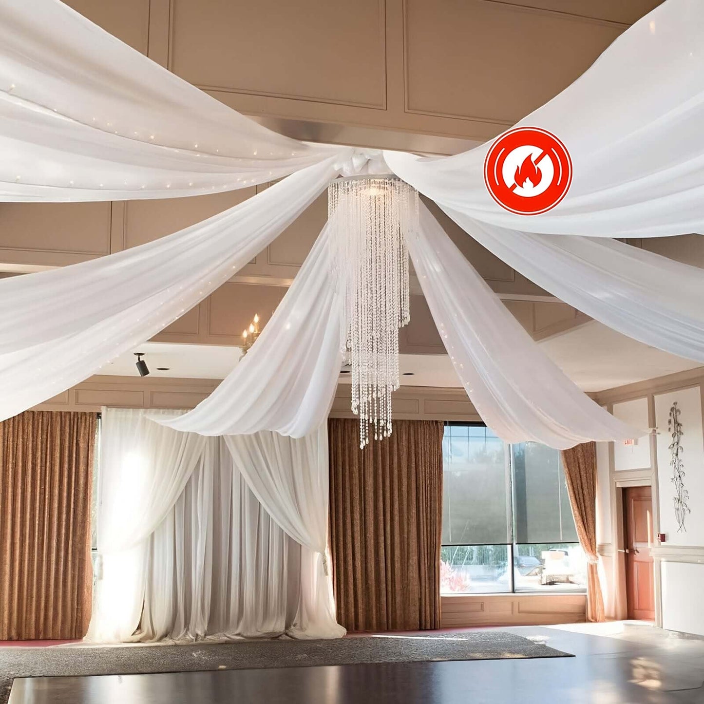 10ftx40ft White Sheer Ceiling Drape Curtain Panels Durable Flame Resistant Fabric - Linen Luxes