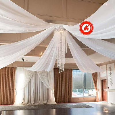 10ftx40ft White Sheer Ceiling Drape Curtain Panels Durable Flame Resistant Fabric - Linen Luxes