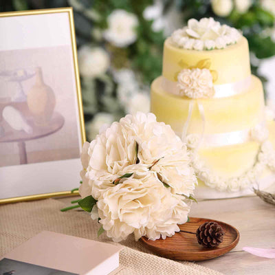 11" Blush Cream Real Touch Artificial Silk Peonies Flower Bouquet - Linen Luxes