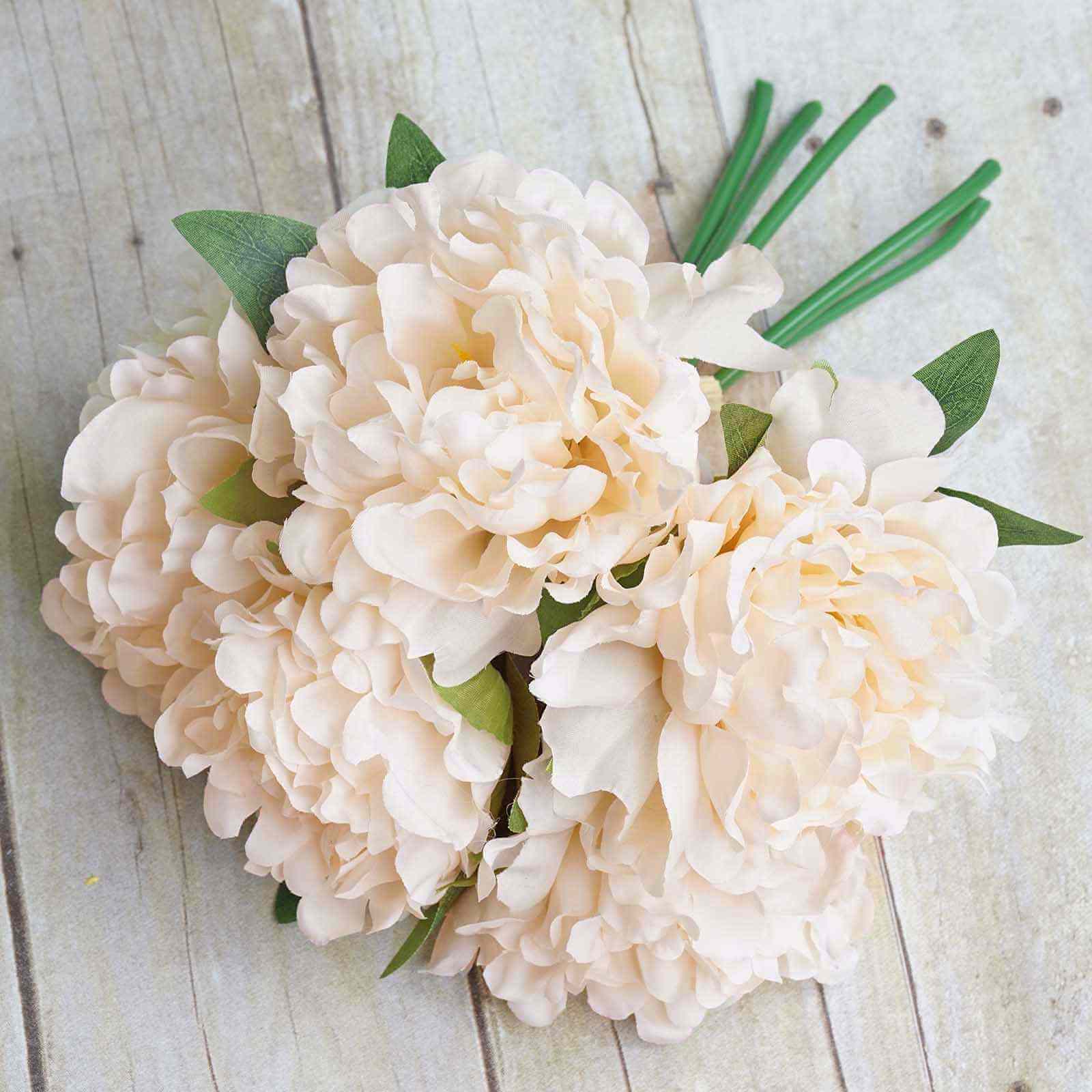 11" Blush Cream Real Touch Artificial Silk Peonies Flower Bouquet - Linen Luxes
