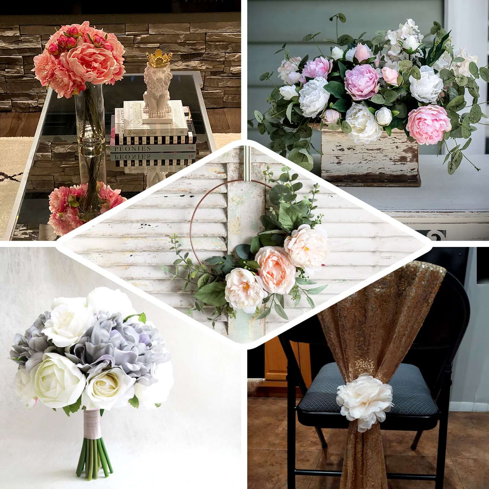 11" Blush Real Touch Artificial Silk Peonies Flower Bouquet - Linen Luxes