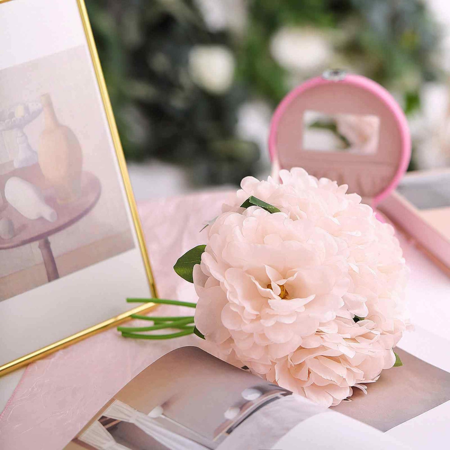 11" Blush Real Touch Artificial Silk Peonies Flower Bouquet - Linen Luxes