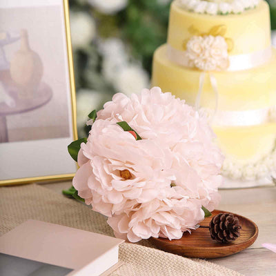 11" Blush Real Touch Artificial Silk Peonies Flower Bouquet - Linen Luxes