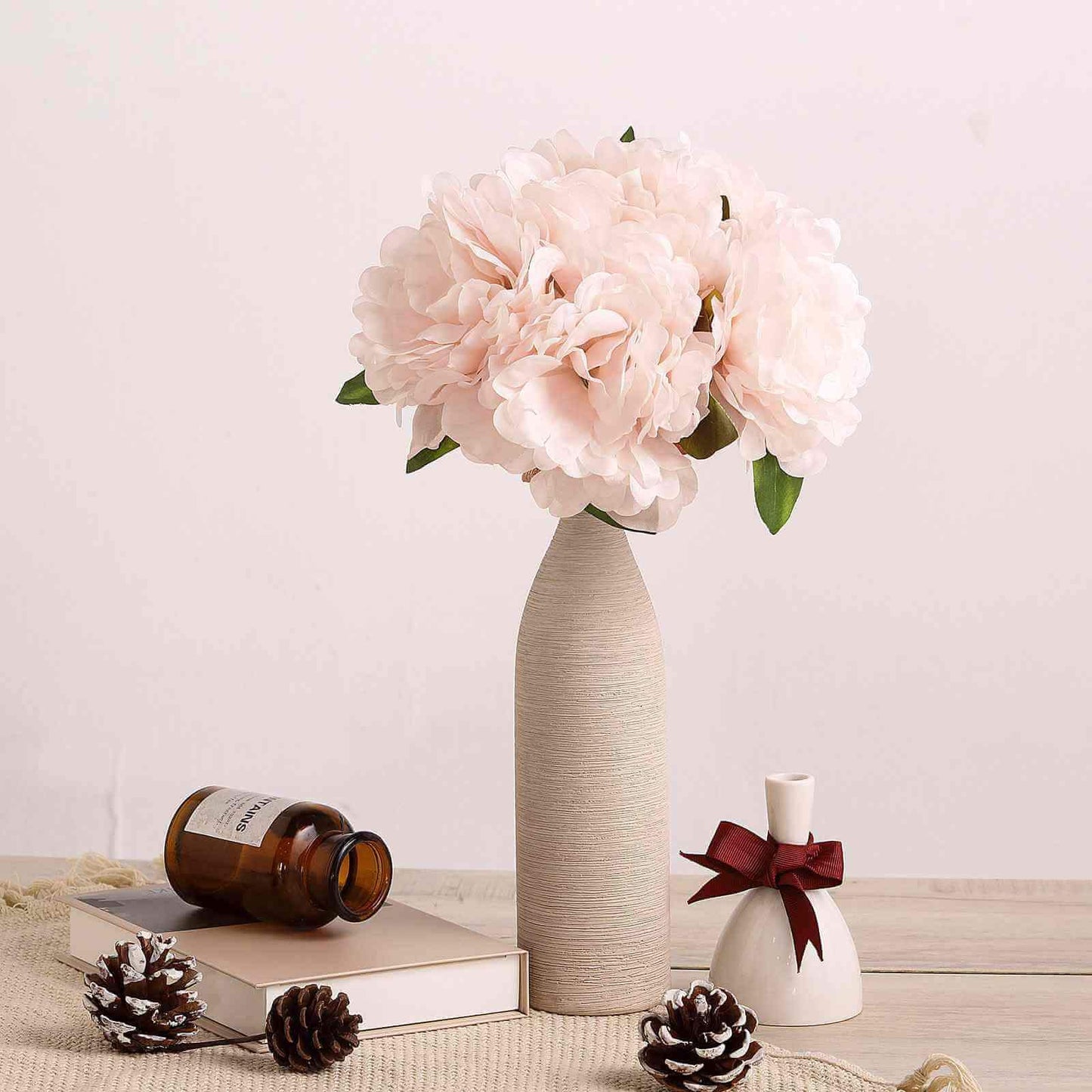 11" Blush Real Touch Artificial Silk Peonies Flower Bouquet - Linen Luxes