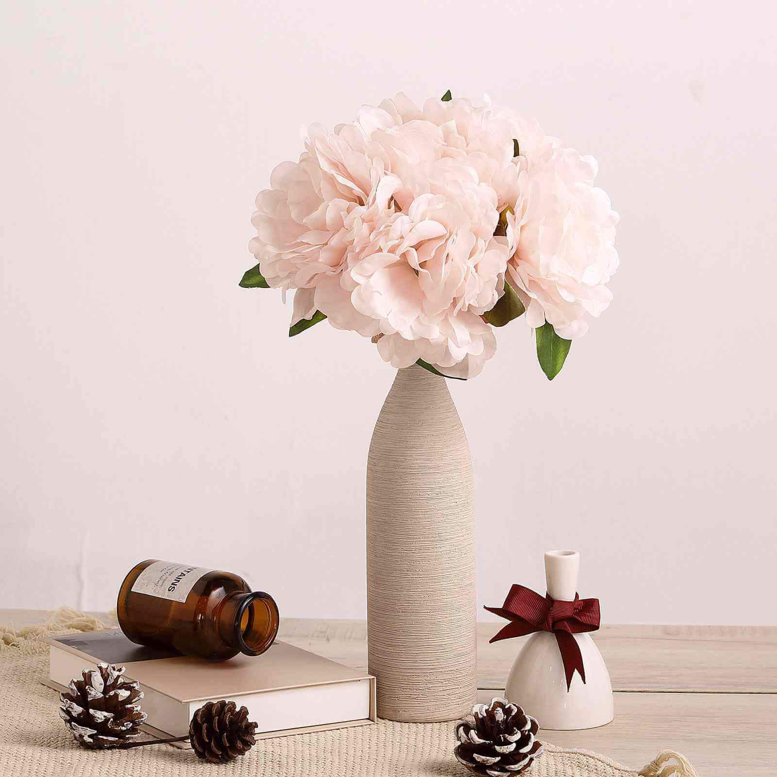 11" Blush Real Touch Artificial Silk Peonies Flower Bouquet - Linen Luxes