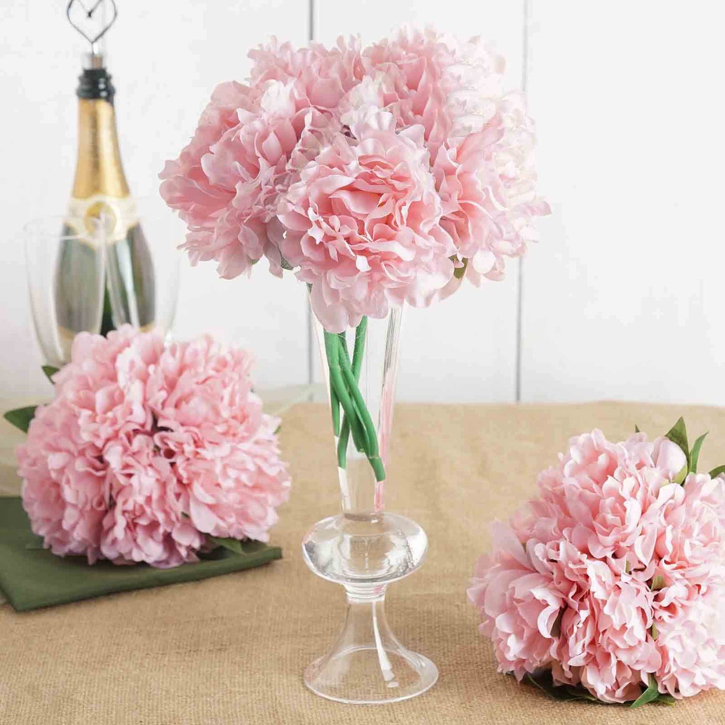 11" Pink Real Touch Artificial Silk Peonies Flower Bouquet - Linen Luxes