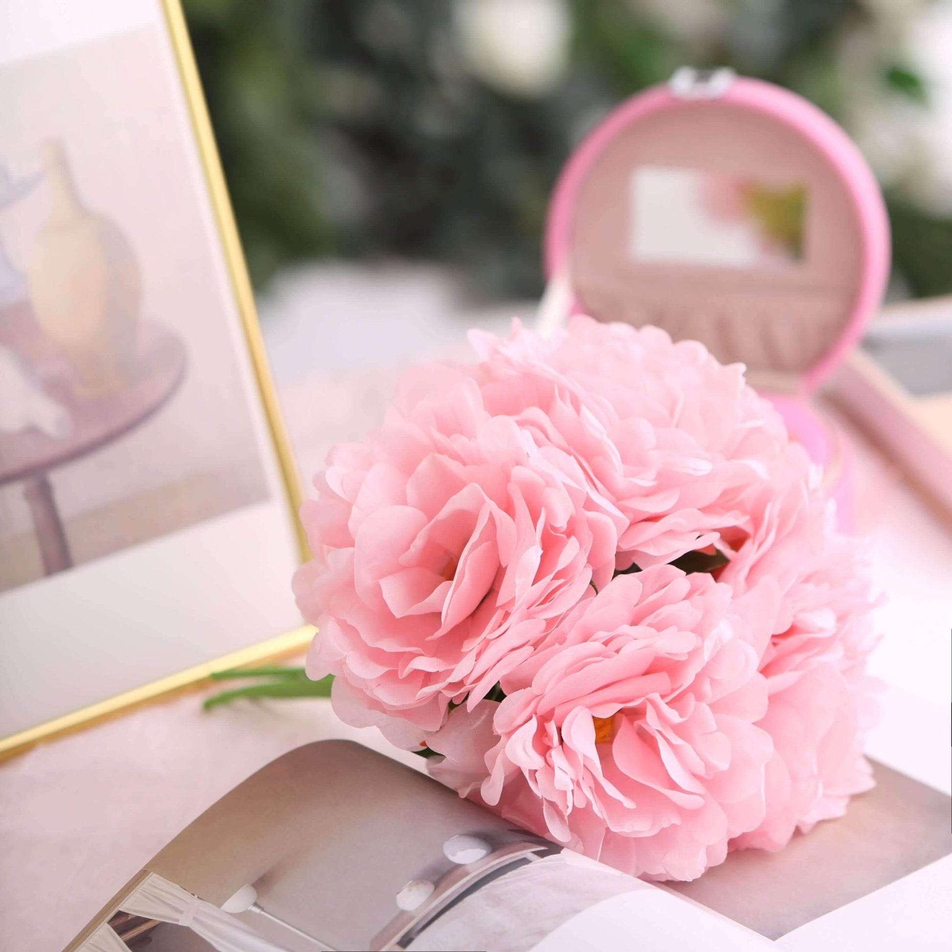 11" Pink Real Touch Artificial Silk Peonies Flower Bouquet - Linen Luxes