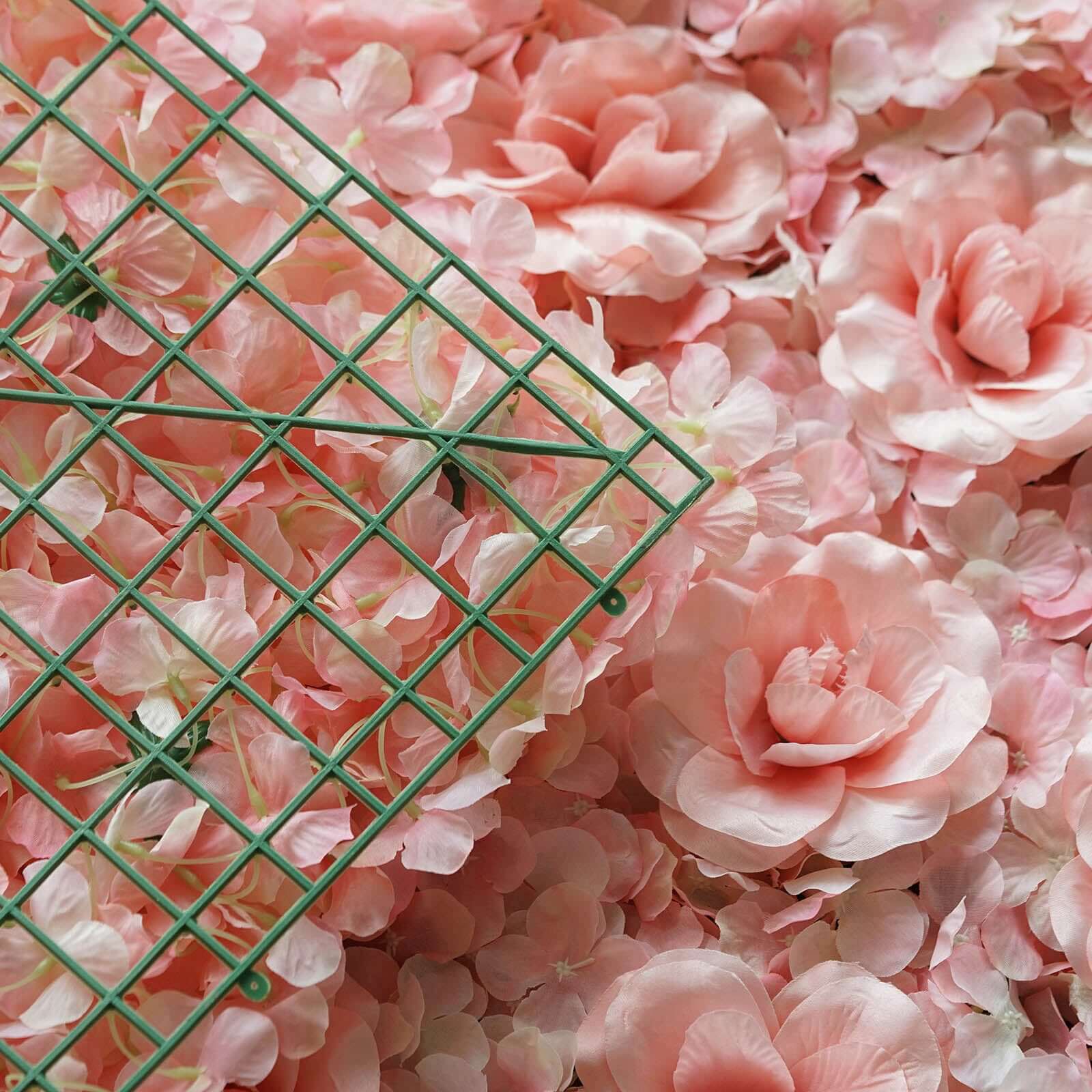 11 Sq ft. Blush and Cream 3D Silk Rose and Hydrangea Flower Wall Mat Backdrop - 4 Artificial Panels - Linen Luxes
