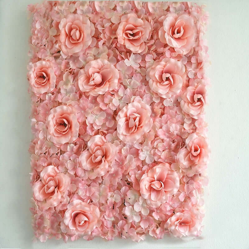 11 Sq ft. Blush and Cream 3D Silk Rose and Hydrangea Flower Wall Mat Backdrop - 4 Artificial Panels - Linen Luxes