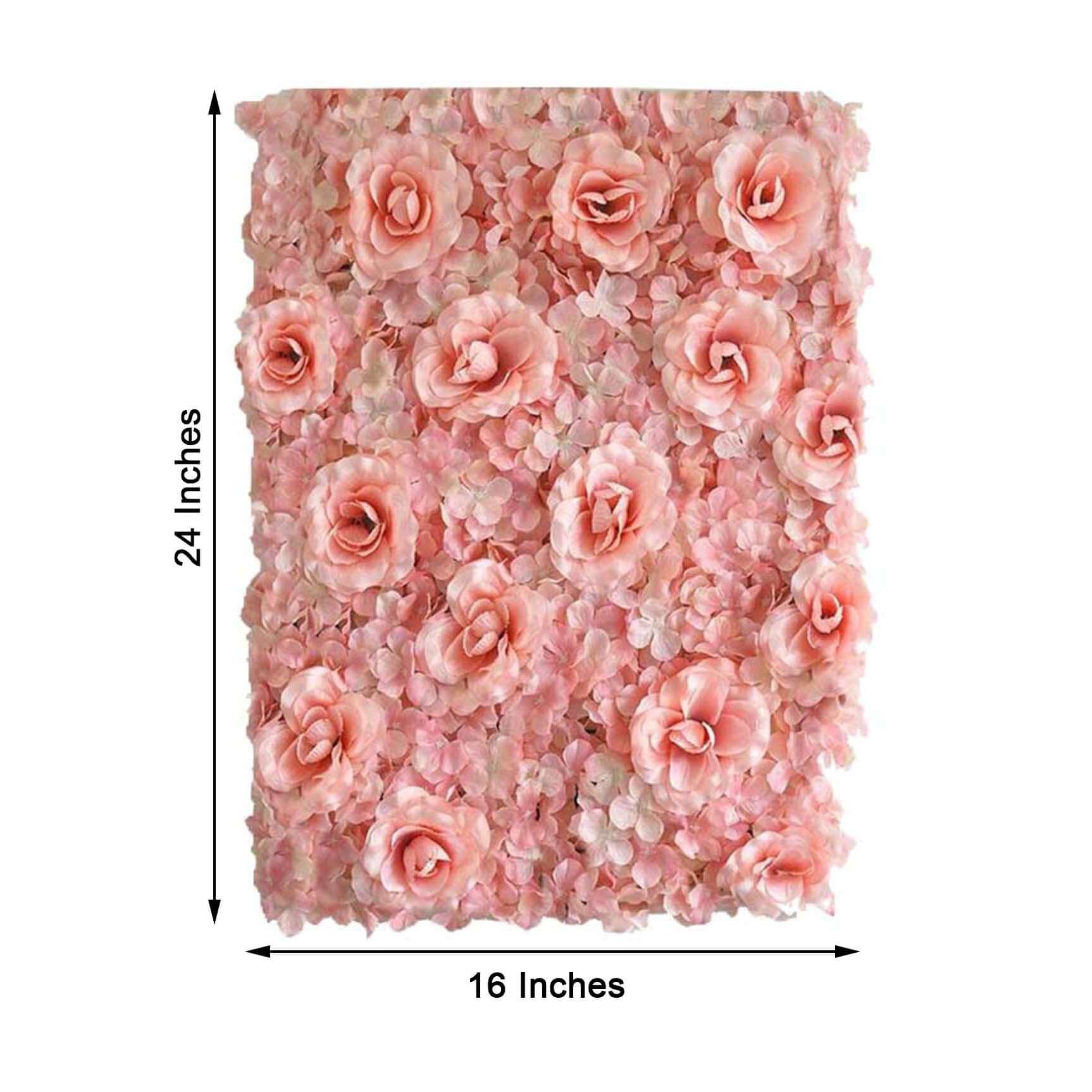 11 Sq ft. Blush and Cream 3D Silk Rose and Hydrangea Flower Wall Mat Backdrop - 4 Artificial Panels - Linen Luxes