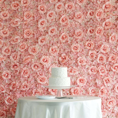 11 Sq ft. Blush and Cream 3D Silk Rose and Hydrangea Flower Wall Mat Backdrop - 4 Artificial Panels - Linen Luxes