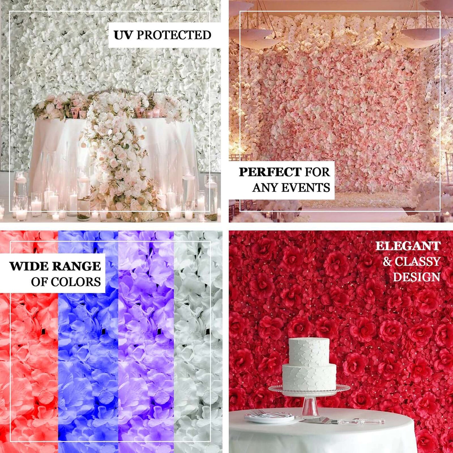 11 Sq ft. Blush UV Protected Hydrangea Flower Wall Mat Backdrop - 4 Artificial Panels - Linen Luxes
