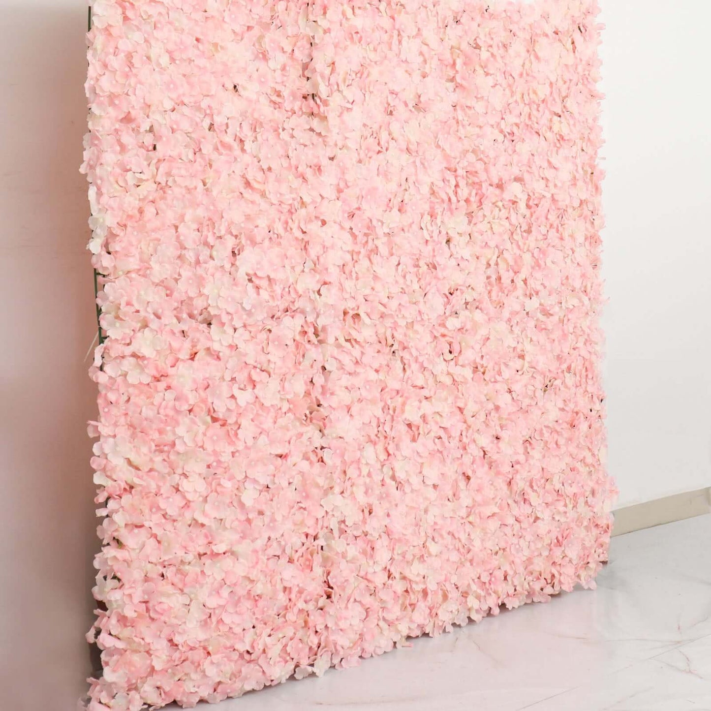 11 Sq ft. Blush UV Protected Hydrangea Flower Wall Mat Backdrop - 4 Artificial Panels - Linen Luxes